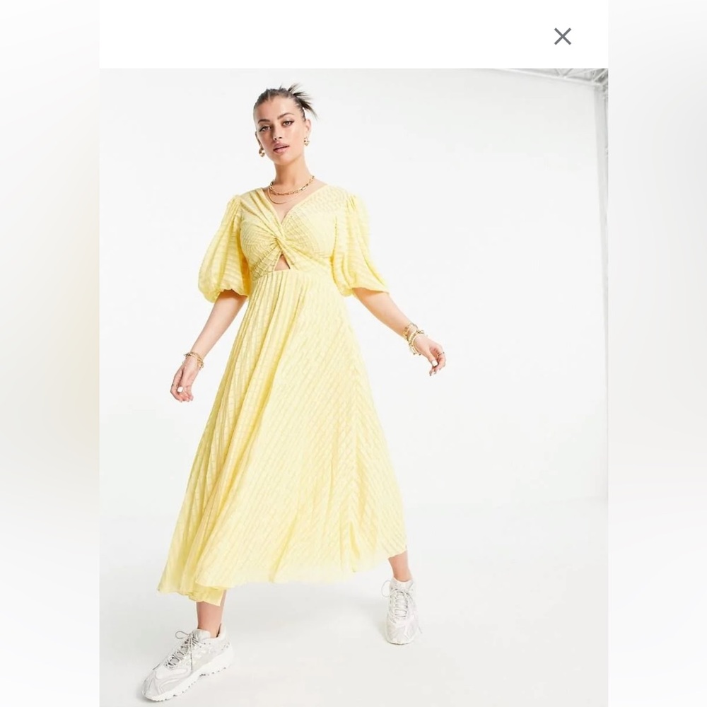 ASOS Yellow Gingham Seersucker Maxi Puffed Sleeves Size Zero 0 EUC (May be NWOT)
